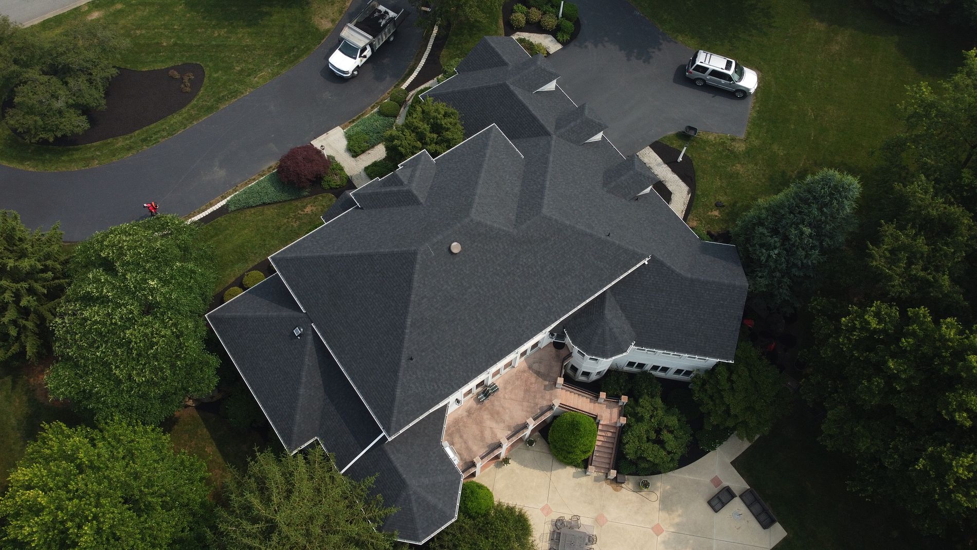 black tile roofing replacement birds eye view