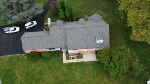 A drone shot of a new Chester County PA roof