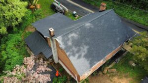 Aerial shot of a new asphalt shingle roof in York County PA.