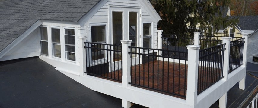wooden balcony deck on a white house